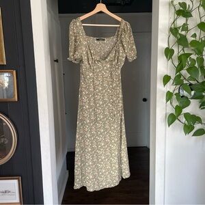Adored Vintage Floral Green Milkmaid Dress